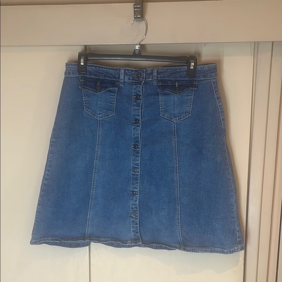 Suzanne Betro Blue A-Line Mini Skirt Casual size 16 button down / preowned - Picture 1 of 8